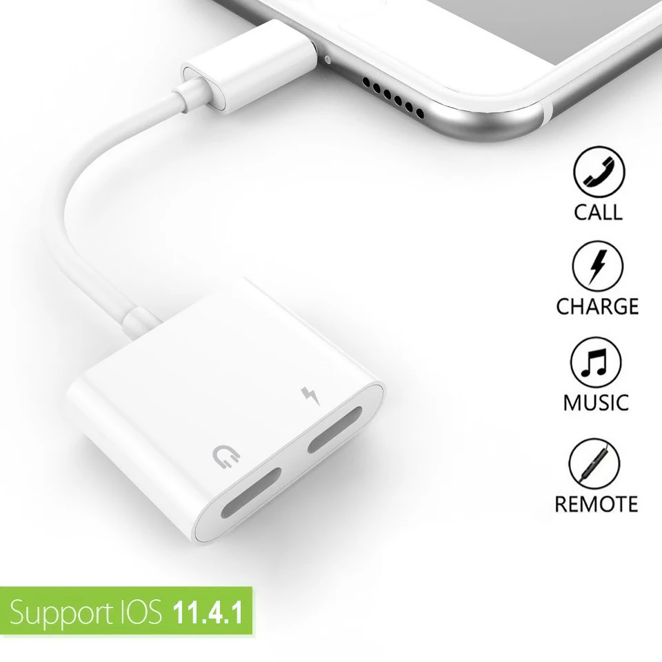 Двойной разъем адаптер кабель системы освещения наушники Опора аудио конвертера iOS 12 для iphone 7/8/X XS XR зарядное устройство музыка или вызов