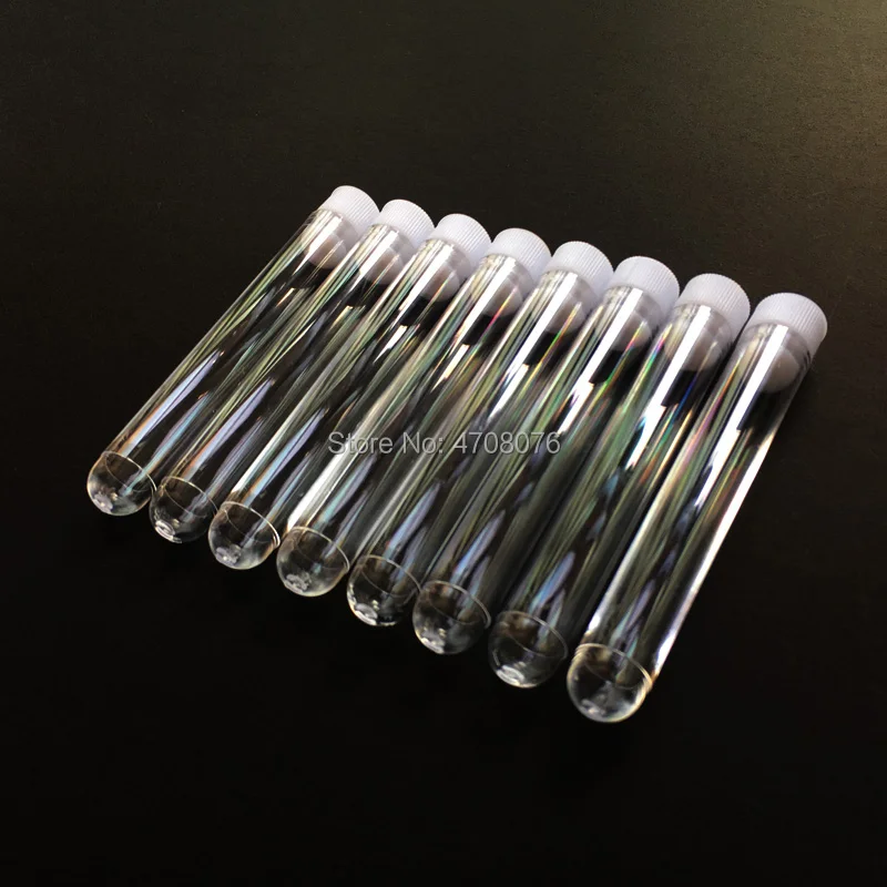 50 Pcs/lot 12x75mm Clear PS Plastic Test Tubes With White Caps Stoppers Test Tubes clear lab tube round bottom plain end