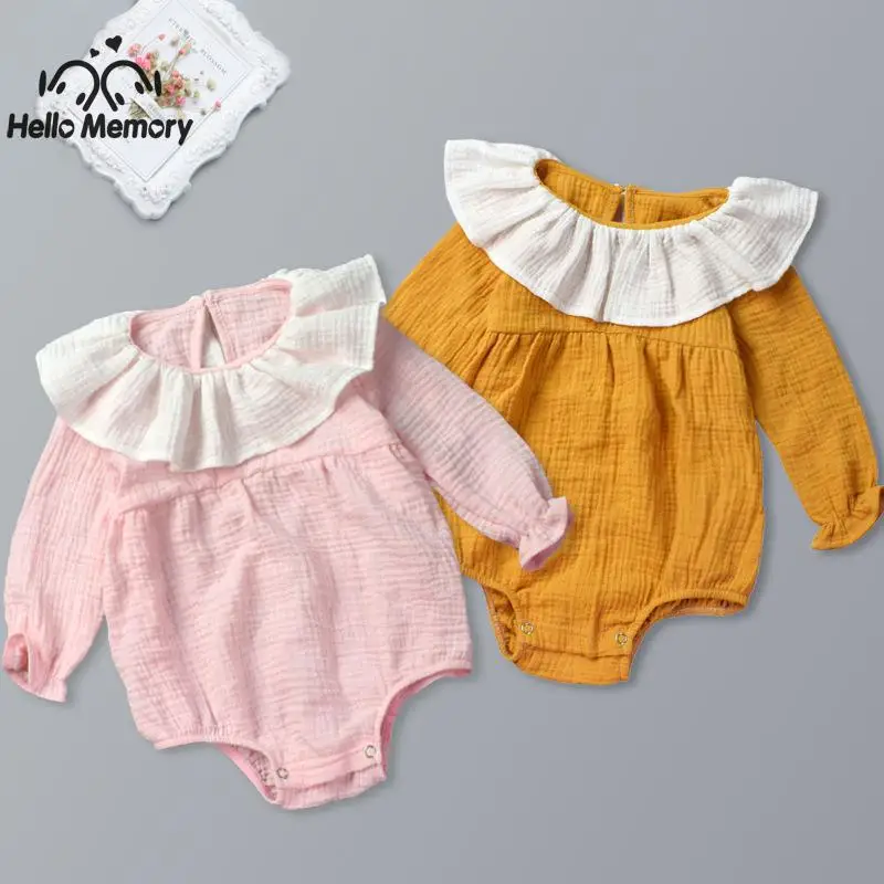 Baby Romper Cotton Long Sleeve Lotus Leaf Collar Triangle Overall Climbing Clothing For 0-2T Toddler Girls Jumpsuits | Детская одежда и