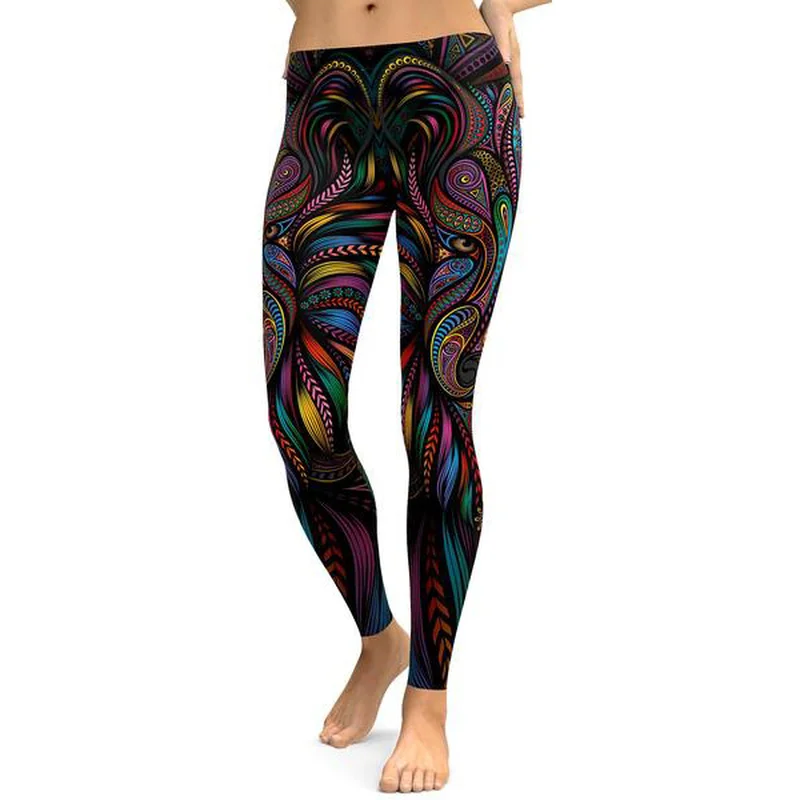 Vintage Abstract Art Print Leggings Women Slim Sexy Fitness Leggings