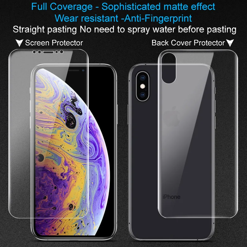 

2PCS Full coverage for Iphone X XS XR XS Max Screen protector Back protector Imak Hydrogel Frosted Game Film Matte for games