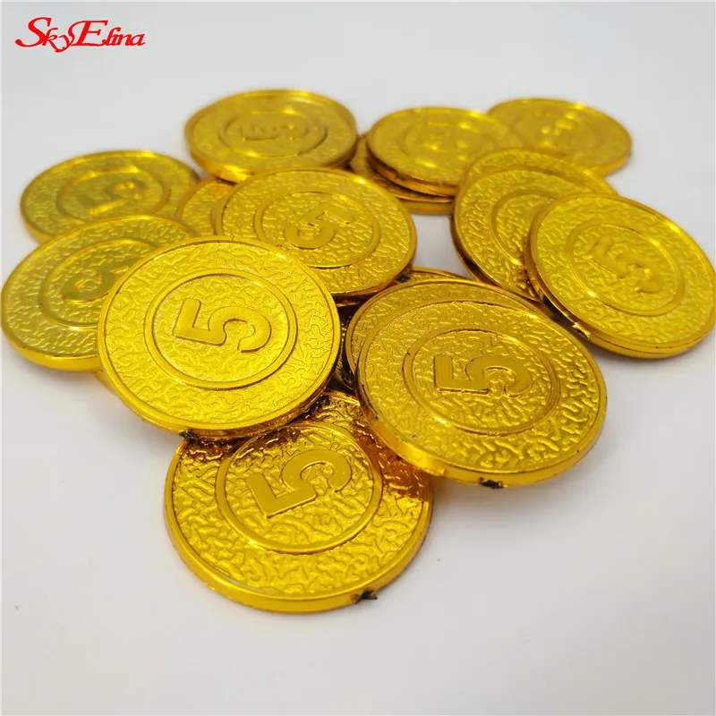 

50/100pcs Plastic Game Pirate Gold Coins 5 Yuan Denomination Chips Props Board Games Coins 6zhh269-270