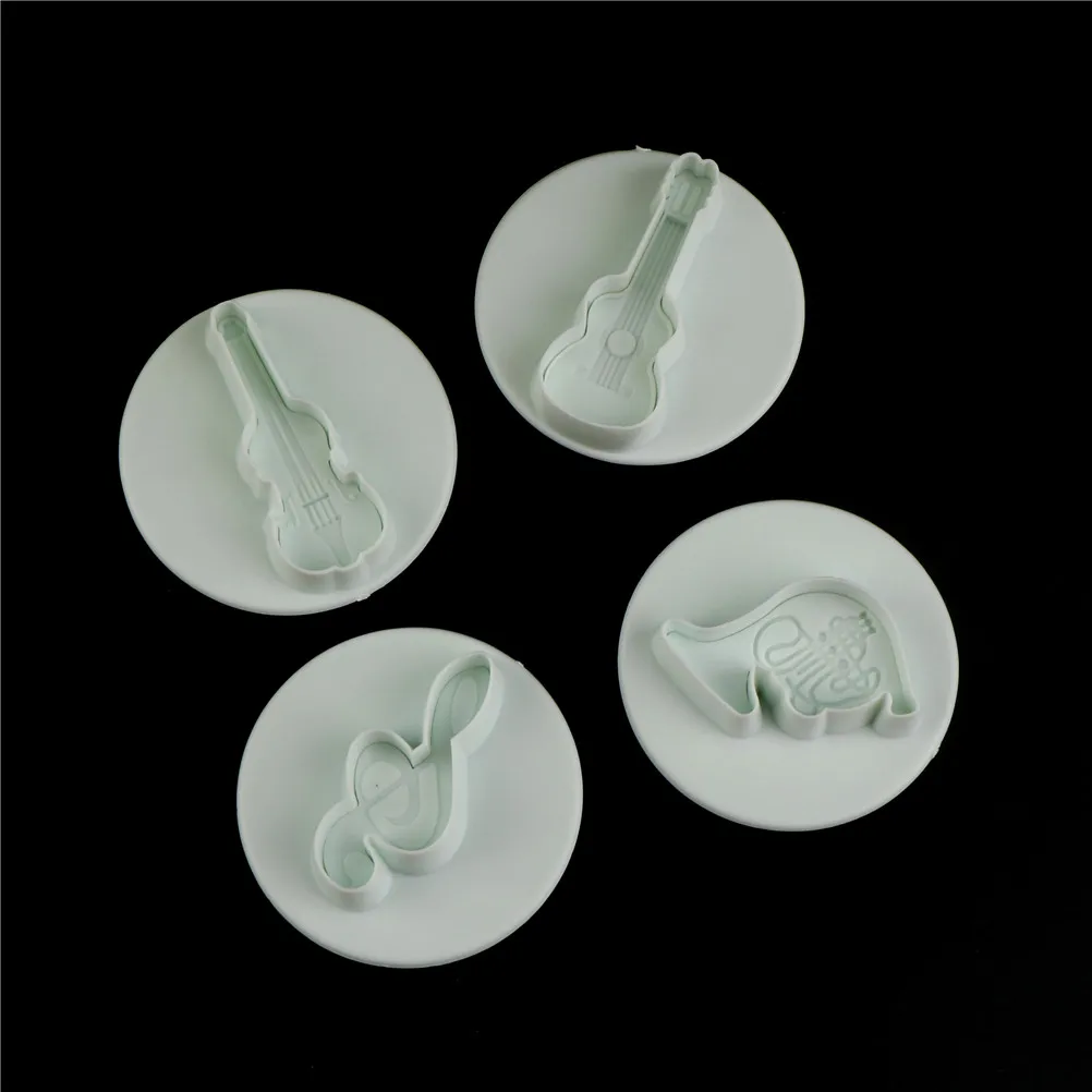 

Guitar Violin Baking Cake Mold Cookie Cutter Plastic DIY 4PCS Musical Instruments Plunger Fondant Cutter Cake Decorating Tools