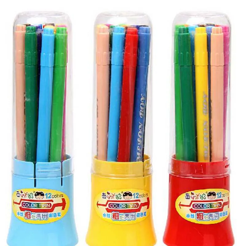 

12 Color Drawing set Colors Highlighter pen Children Watercolor pen Marker pen Manga pen Environmental Stationery Supplies #5061