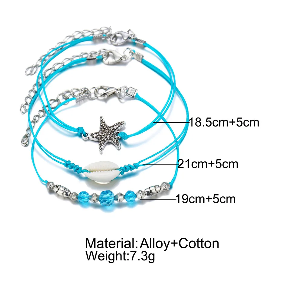 Богемский Синий Кристалл бусины камень Морская звезда ножные браслеты для женщин плетение веревочный браслет на ногу оболочки очаровательные браслеты на ноги Пляж ювелирные изделия