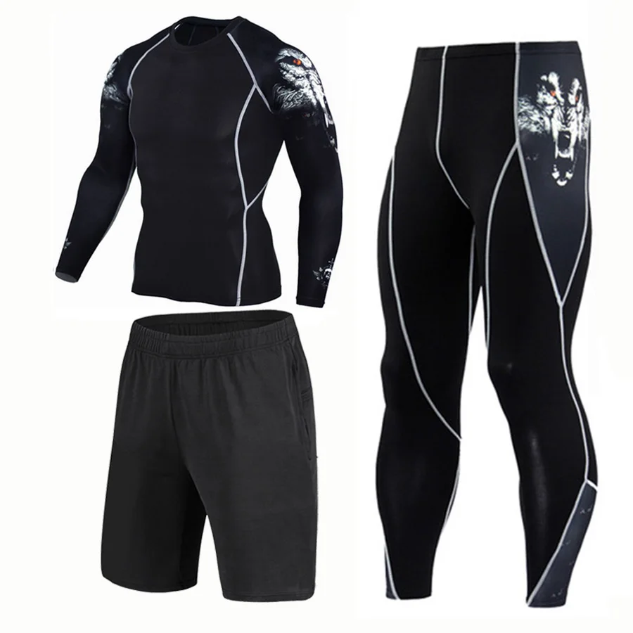 Спортивный костюм 3 шт./компл., мужской спортивный костюм, компрессионный комплект для фитнеса, спортивный костюм, одежда для бега, спортивная одежда, упражнения тренировка, колготки