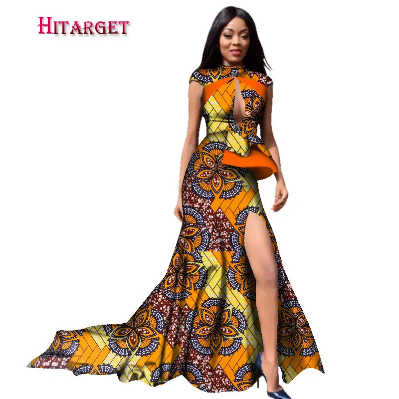 Новое летнее длинное платье в африканском стиле с коротким рукавом сексуальное длинное платье с глубокой грудью размера плюс платья в африканском стиле Bazin Riche Maix WY2352 - Цвет: 13