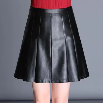 

Woman Spring Skirt Plus Size A-line Pu Skirts Female Autumn Oversized Above Knee Leather Lady Winter Black Bottom Leather Skirts
