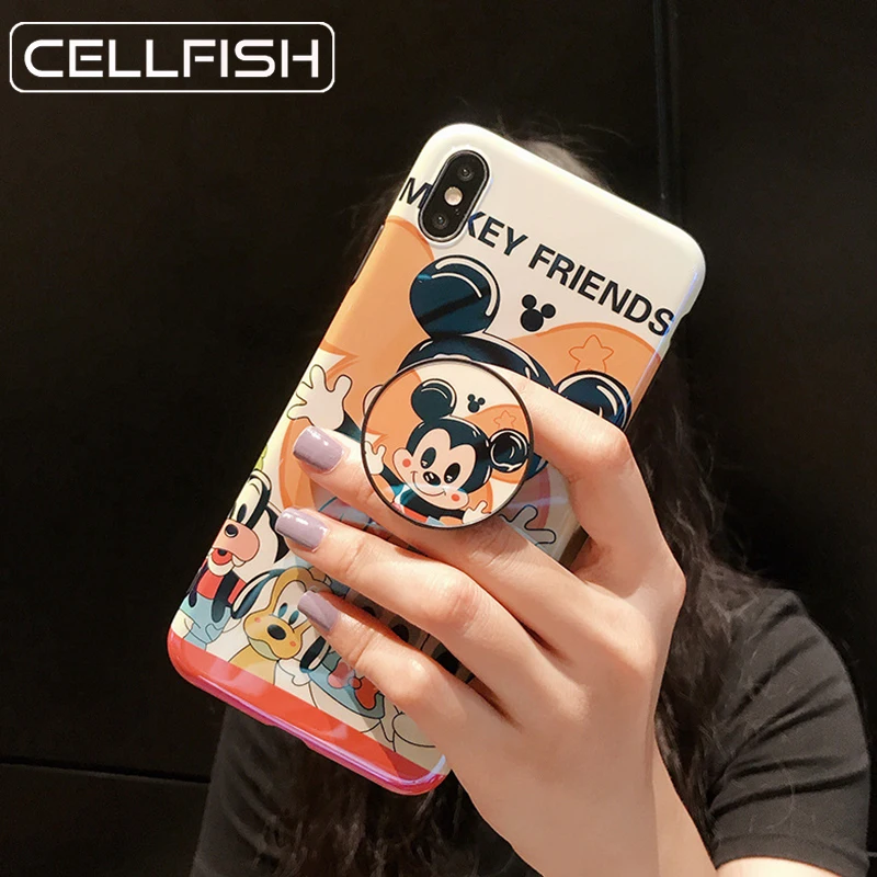 

Cute Disneys Stand Case for Coque iPhone XR XS MAX 6s 7 8 Plus 7Plus 8Plus Mickey Minnie Mouse Finger Ring Holder Silicone Cover