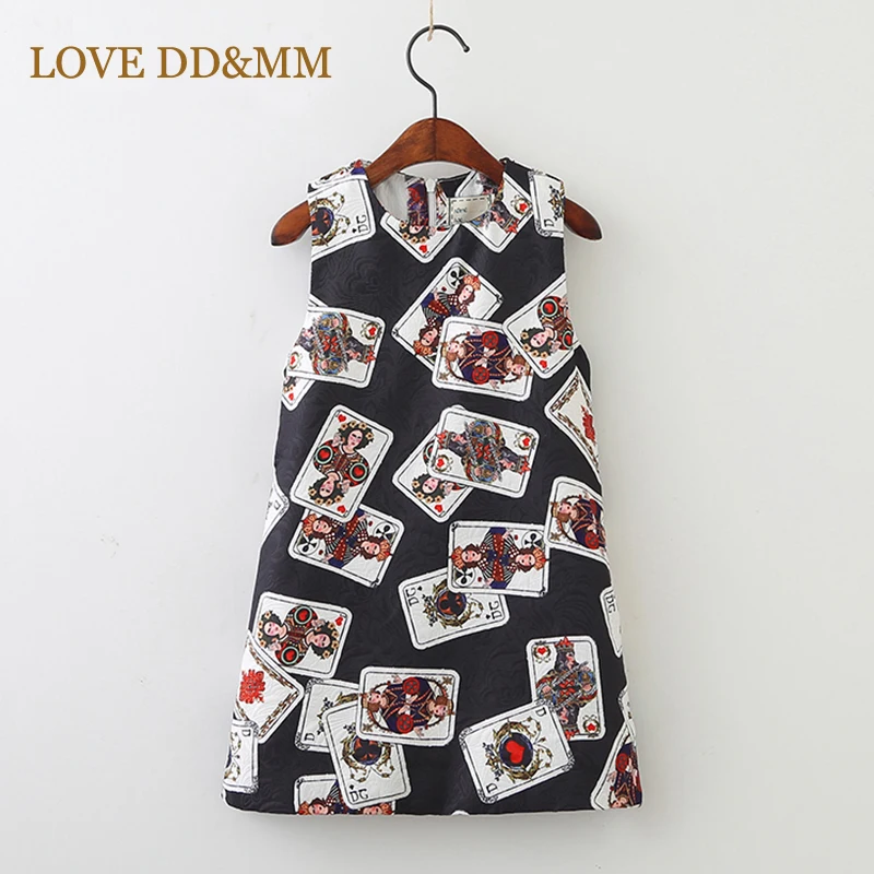 

LOVE DD&MM Girls Dress 2019 New Baby Girls Clthoes Black Background Printing Playing Cards Sleeveless Princess Dress
