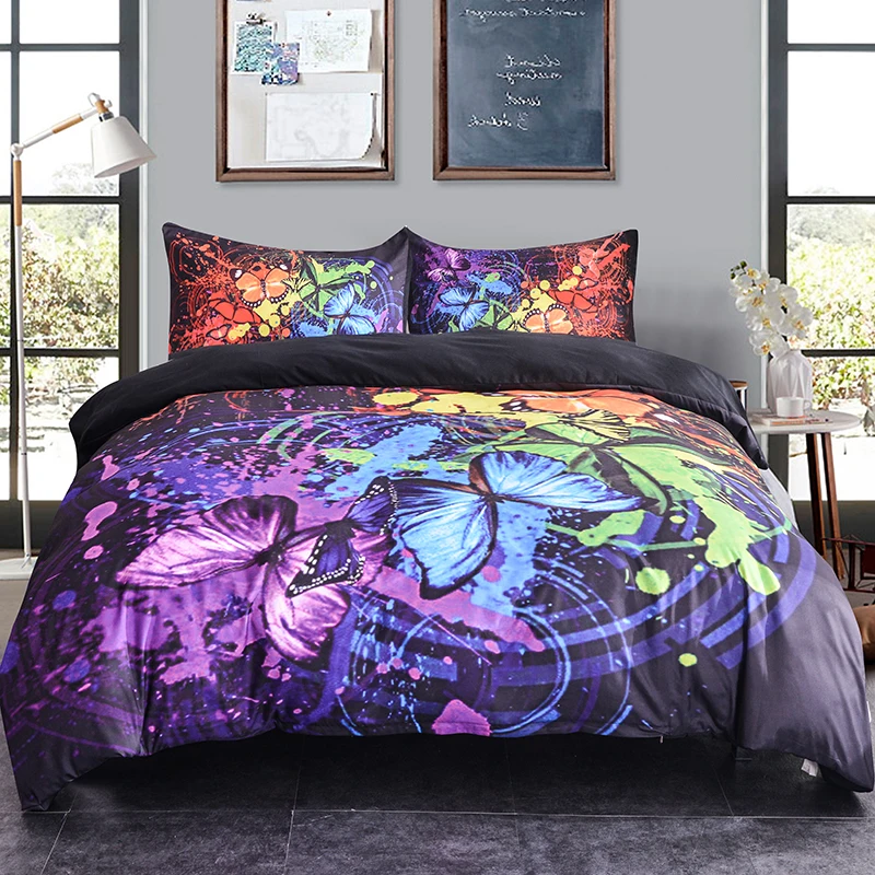 

ZEIMON 3D Colorful Butterfly Pattern Bedding Set Polyester 2/3pcs Duvet Cover With Pillowcases Queen Size Comforter Bed Covers