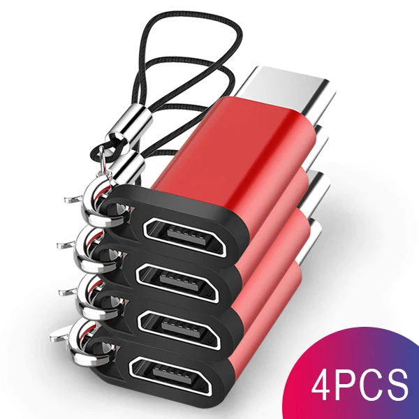 ACCEZZ 5 шт. Тип C адаптер Мужской Micro USB Женский Кабель USB-C OTG для huawei P20 samsung S9 Синхронизация данных зарядное устройство адаптеры разъем - Цвет: 4PC Red
