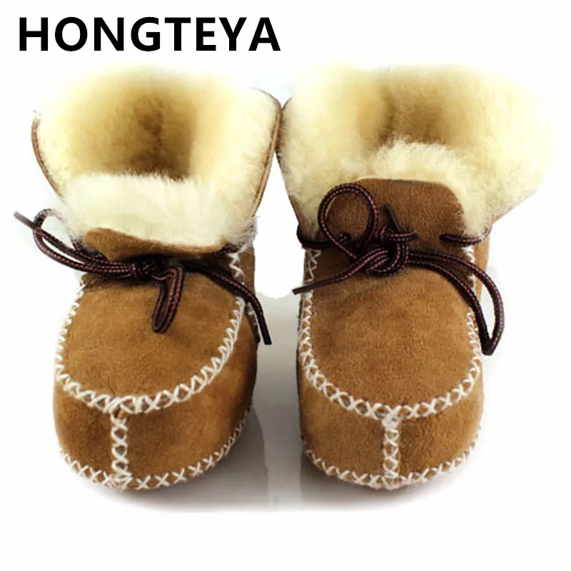 

HONGTEYA New Winter plush Baby Shoes Boots Infants Warm Shoes Fur Wool Girls Baby Booties Sheepskin Genuine Leather Boy Boots