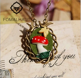 

Hot Fashion Hand-painted Mushrooms time gem Necklace Long Strip Leather Chain Pendant Necklaces Women FOMALHAUT Jewelry SX-32