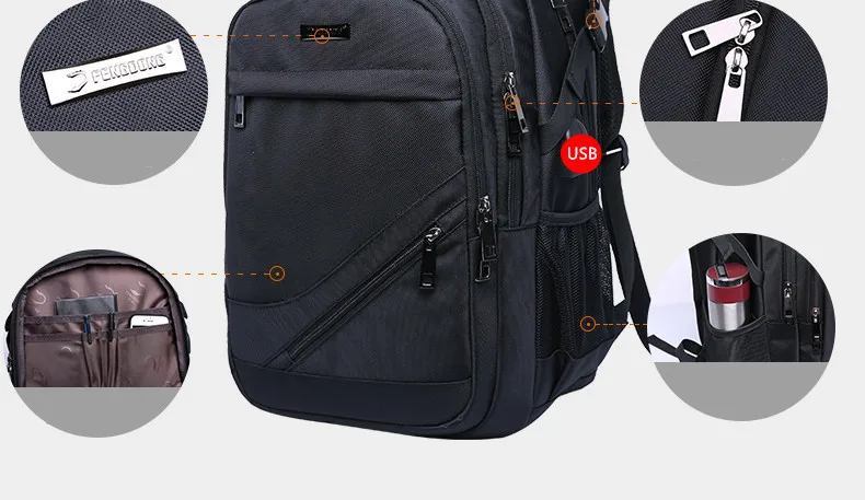 Черный школьный рюкзак, водонепроницаемый большой рюкзак, мужской рюкзак, мужская дорожная сумка для ноутбука, 15,6 дюймов, школьные сумки для мальчиков