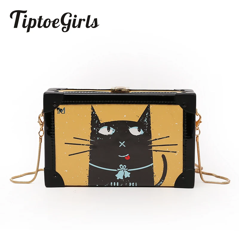 

Retro Casual Small Square Package Fashion Cute Cat Printing Small Box Package Simple Wild Mini Shoulder Messenger Bag