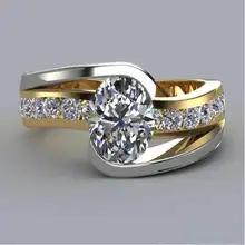 Fashion New Design Oval Zircon Rings Two-tone Yellow Gold&White Gold Color Party Jewelry Ladies Gifts Fashion New Design Oval Zircon Rings Two-tone Yellow Gold&White Gold Color Party Jewelry Ladies Gifts
