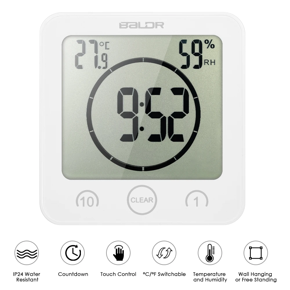 

LCD Digital Wall Clock Digital Bathroom Clock Waterproof Shower Clock Timer Temperature Humidity Wall Digital Thermometer Clock