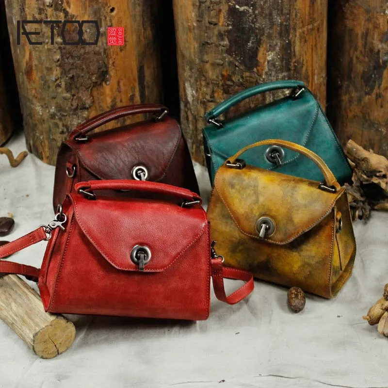 

AETOO Original new handmade first layer leather bag Messenger bag shoulder leather buckle retro bag packet