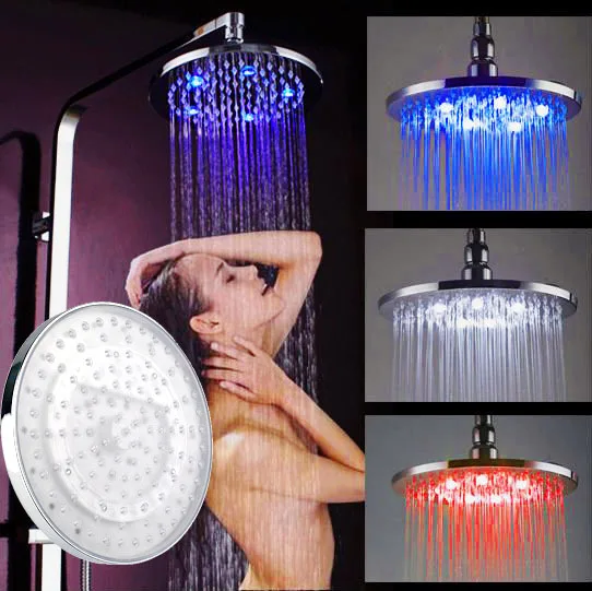 8 Inch 7 Color LED Romantic Rainfall Chrome Exotic Luxury Showerhead