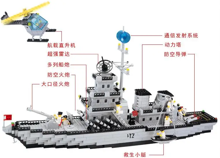 Enleten военный 113 большой морской авианоситель 112 военный корабль 821 ракета крейсер Строительный блок Набор Модель Дети DIY Кирпичи Игрушки