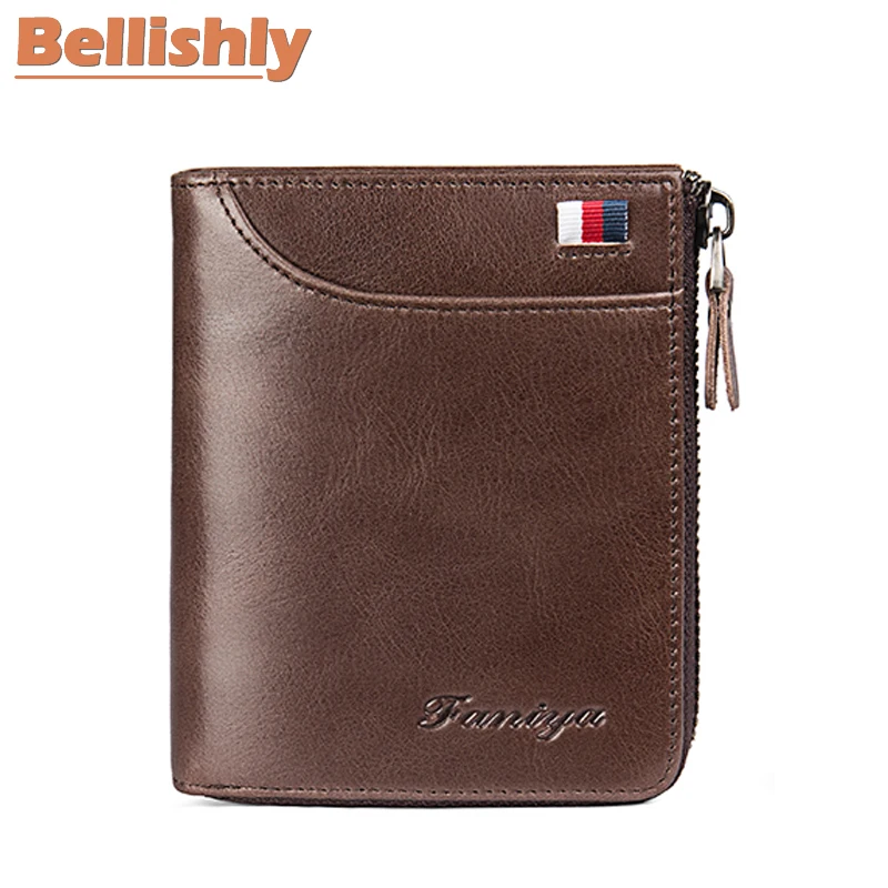 

Bellishly men wallets Vintage zipper Card holder cartera hombre luxury Short Small letter Genuine leather man purse mens wallet