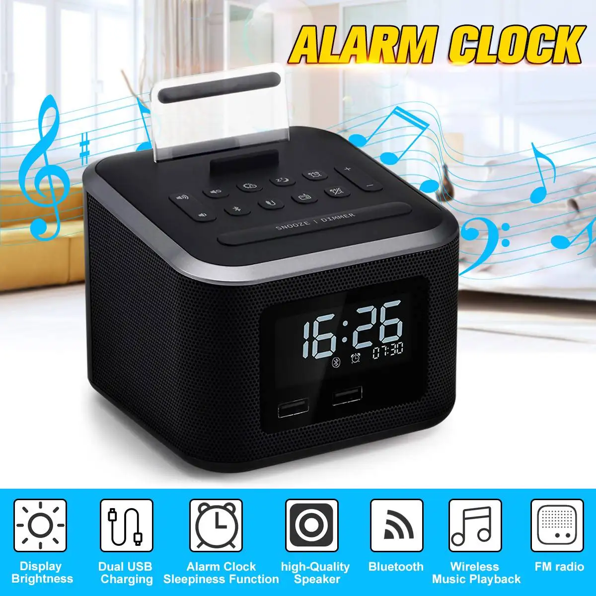 

Wireless bluetooth 4.2 LCD Radio Alarm Clock Speaker with 2 USB Ports LED Digital FM Radio Home Decoration Snooze Table Clocks