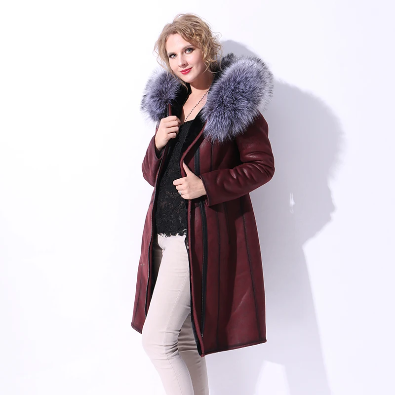 Leather Suede Faux Fur Trench Coats explosion models suede leather jacket imitation fox fur collar jacket female Long paragraph