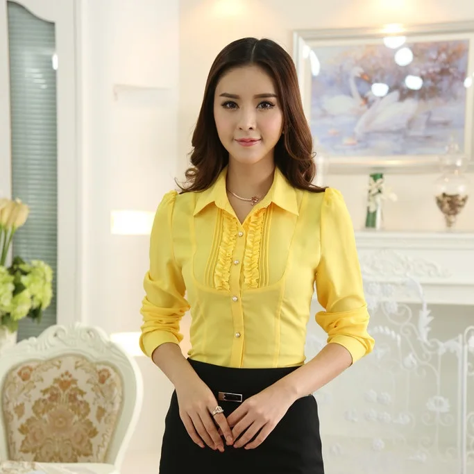 2015 Formal blusas primavera otoño para mujer Tops manga