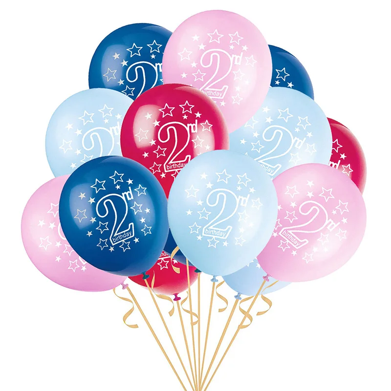 15Pcs Blue Pink 2nd Birthday Latex Balloons 2 Year Old  Number Balloon Kids Happy Birthday Party Decoration Confetti Ballons