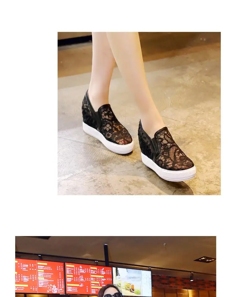 US4-13 женская обувь для девочек кружево скрытая танкетка слипоны на платформе кроссовки дышащая летняя обувь плюс Sz черный, белый, розовый