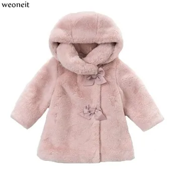 

Weoneit Girls Fur Coat with Bow Autumn Winter Wear Clothes Baby Girl Faux Fur Dress Style Jacket Children Kids Clothing