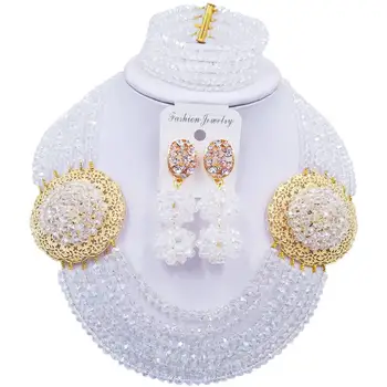

Romantic Transparent Crystal Nigerian Wedding Women Beads Necklace Jewelry Sets 6C-SPH-27