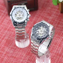 Populares de Los Hombres Reloj Mecánico Automático Esquelético de la Mano-Bobina de Acero Inoxidable y Horloges Mannen 2017 Reloj Deportivo Reloj de pulsera
