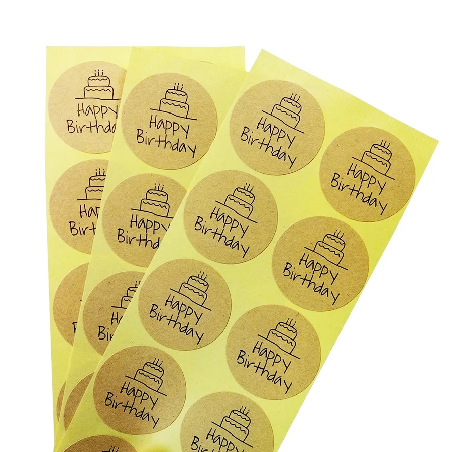 

100 Pcs/lot Happy Birthday Round Seal Sticker Kraft Paper Adhesive Stickers For Homemade Bakery & Gift Packaging