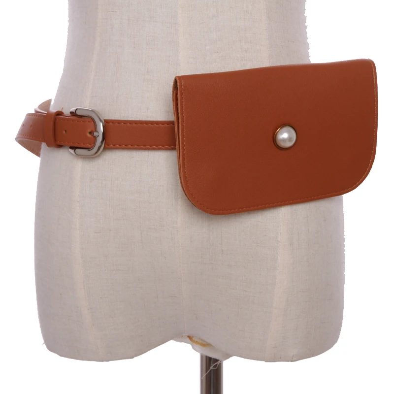 Модная женская поясная сумка со съемным жемчужным кошельком, сумка-кошелек, чехол для ключей, Дамский кожаный ремень для женского платья - Цвет: Coffee