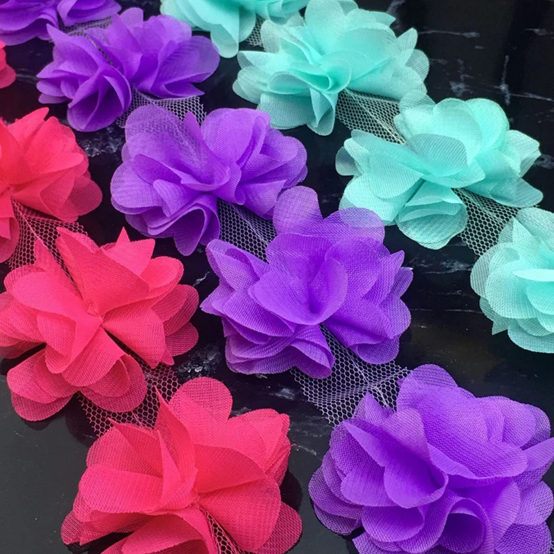 

flowers 3D Chiffon Cluster Flowers Lace Dress Decoration Lace Fabric Applique Trimming Sewing Supplies