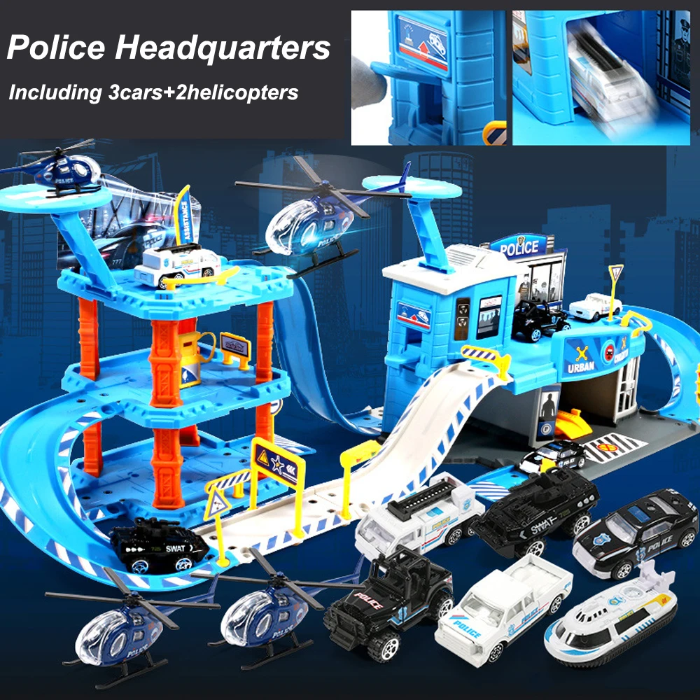 DIY Assemble Racing Track Set Electronic Racing Car Toys Vehicles Car Parking/Fire Adiministration/Police Station Kids Toys