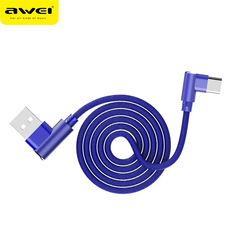 Awei نوع-C كابل نقل بيانات الهاتف المحمول النسيج الفن الزنك سبائك شحن خط سريع شحن خط ل نوع-c الأجهزة