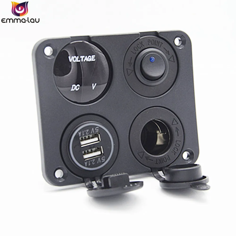 4 Port Waterproof Dual USB Car Charger Adapter 2.1A LED Voltmeter 12V Power Outlet ON-OFF Toggle Switch Panel For Boat Vehicles 4 Port Waterproof Dual USB Car Charger Adapter 2.1A LED Voltmeter 12V Power Outlet ON-OFF Toggle Switch Panel For Boat Vehicles