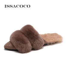 ISSACOCO Fashion Women Slippers Winter Faux Fur Slides Ladies Warm Plush Mules Slip On Casual Flat Shoes Woman Furry Flip Flops drop shipping women s slide on slip on mules loafer flats shoes rhinestone slides slippers new fashion woman mules flip flops