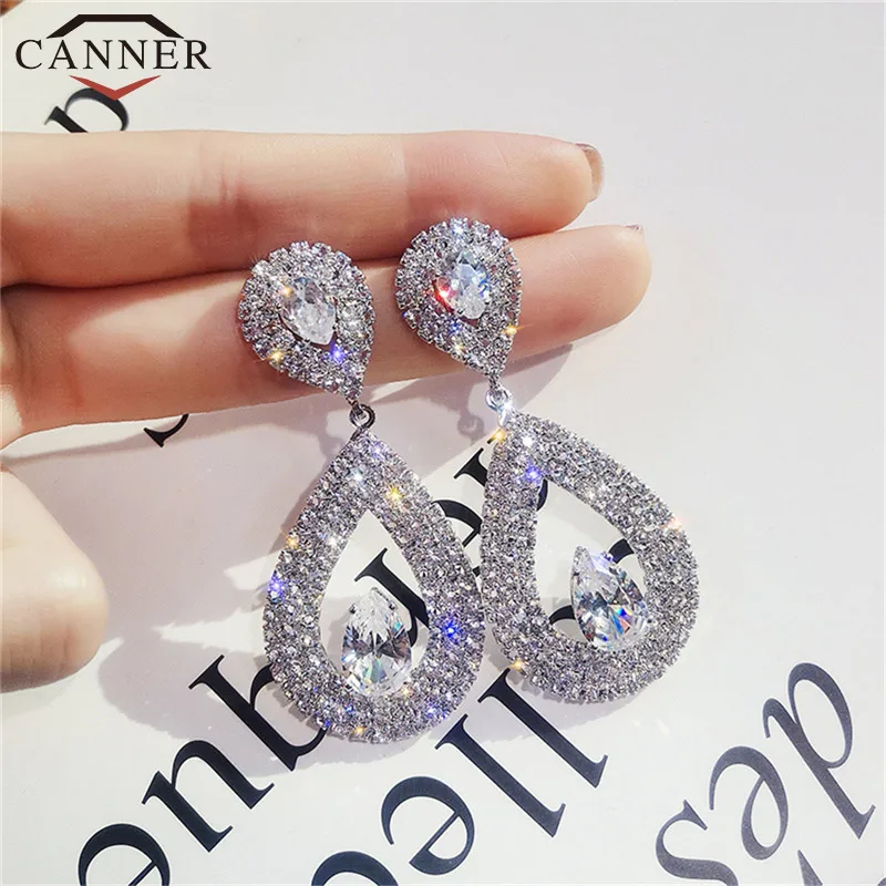 Luxury Shining Water Drop Dangle Earring Alloy Rhinestone Elegant Temperament Wedding Statement Jewelry Women Drop Earring TH