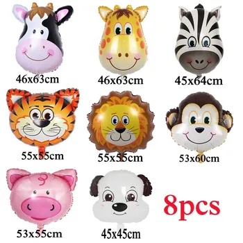 

8pcs mixed animal balloon head style include tiger giraffe zebra cow pig tiger balloon for children gift birthday balloons