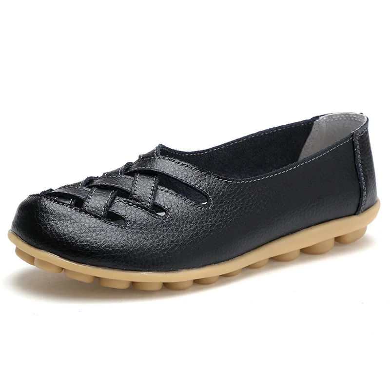 Новая распродажа Женская мода из искусственной кожи выдалбливают лодка туфли без каблуков для женщин летние резиновые Повседневная обувь sapato feminino - Цвет: Black