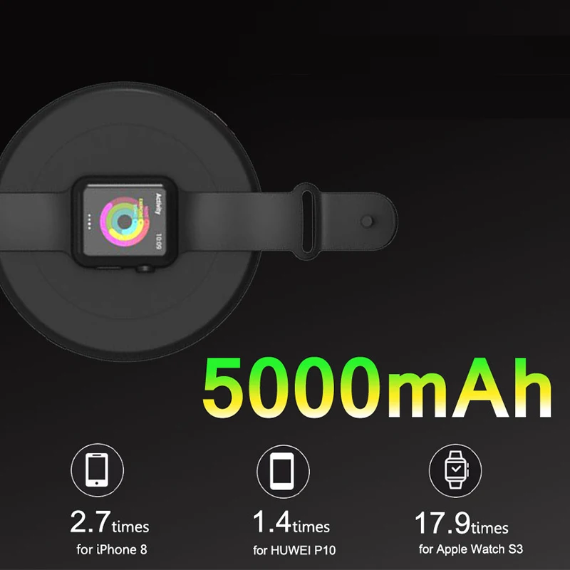 Беспроводное зарядное устройство док-станция повербанк для iPhone для Apple Watch, внешняя батарея поддержка 2A быстрая зарядка, портативный внешний аккумулятор