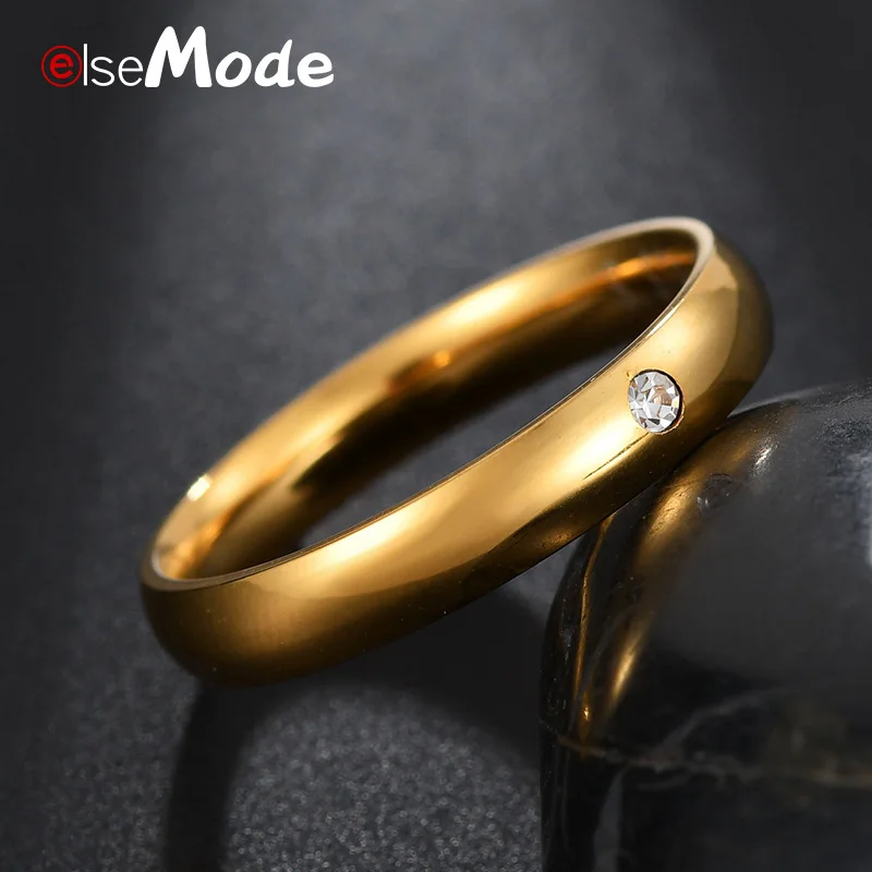 ELSEMODE Fashion 4mm Simple Zircon Crystal Wedding Engagement Rings Silver Gold Rose Gold For Women Girl Jewelry