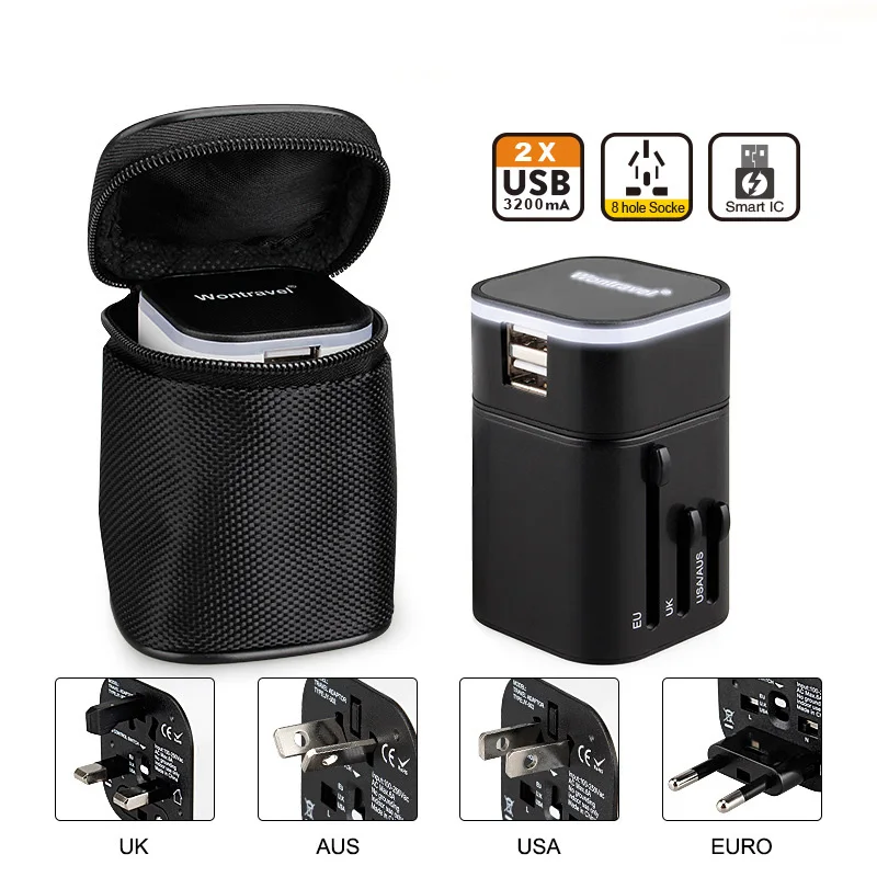Универсальный переходник с международной вилкой и 2 USB портами|adapter dsl|charger 12vadapter
