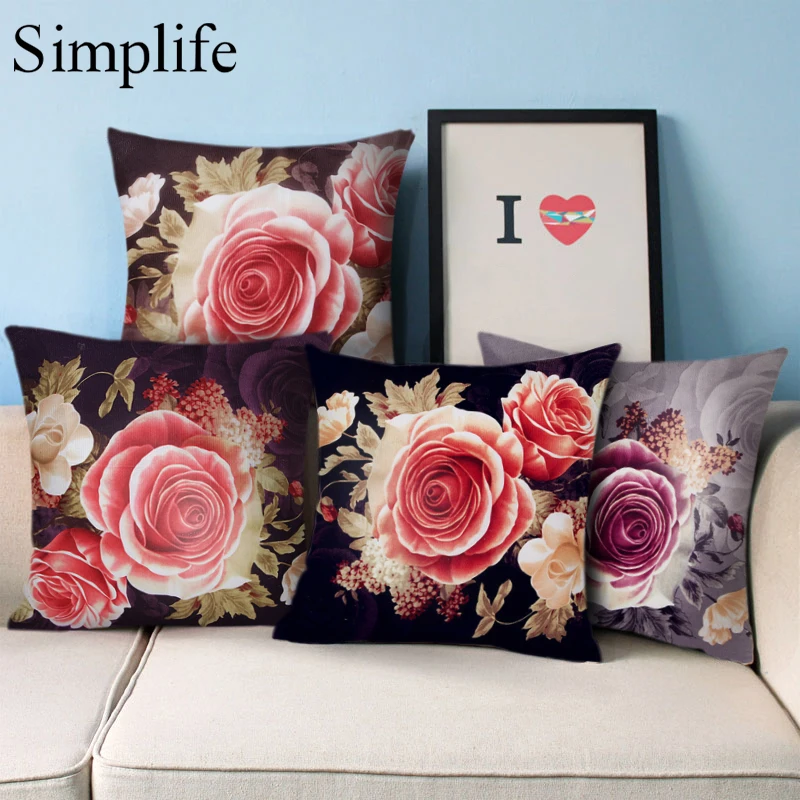 Simplife Classics Peony Flowers Printing Dyeing Pillow Covers Soft Comfortable Sofa Throw Pillow
