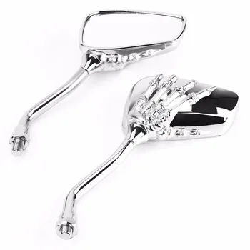 

free shipping CHROME SKELETON HAND UNIVERSAL SCOOTER MOPED VESPA ATV MOTORCYCLE MIRRORS M8 M10