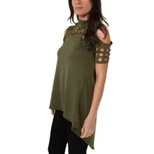 Sexy Womens Slit Backless Slim Tee Tops Choker High Neck Hollow Out Sleeve Caged Sleeve Shirt New Sale